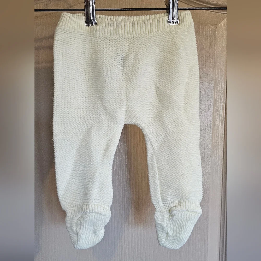 Vintage BabyCrest Knitted Duck Outfit Full Zip Sweater And Footed Pants 3-6mos